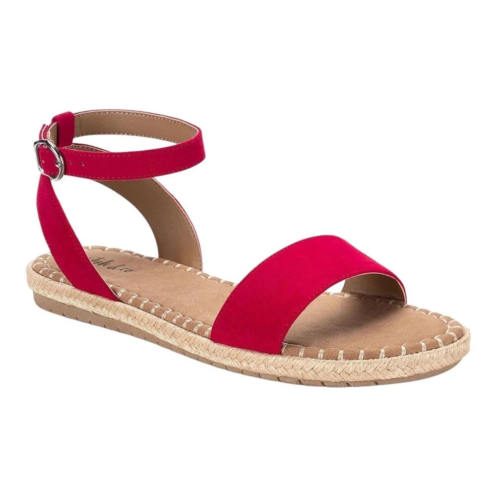 Style & Co Women's Peggyf Ankle Strap Espadrille Flat Sandals Red Size 7.5